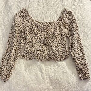 Elegant Floral Women's Blouse - Beige and Black